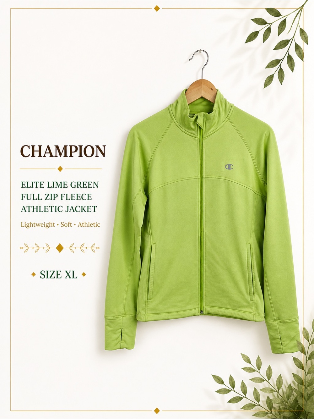 Champion Elite Lime Green Full Zip Fleece Athletic Jacket Size XL